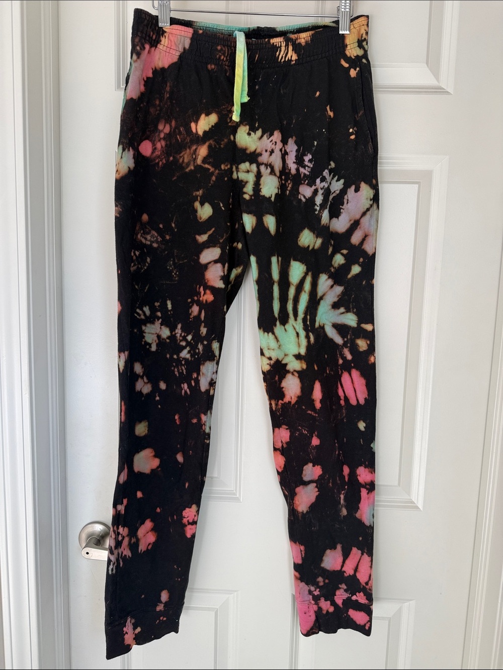 NWOT- Women’s Custom Tie-Dye Black Lounge Pants with Neon Accents